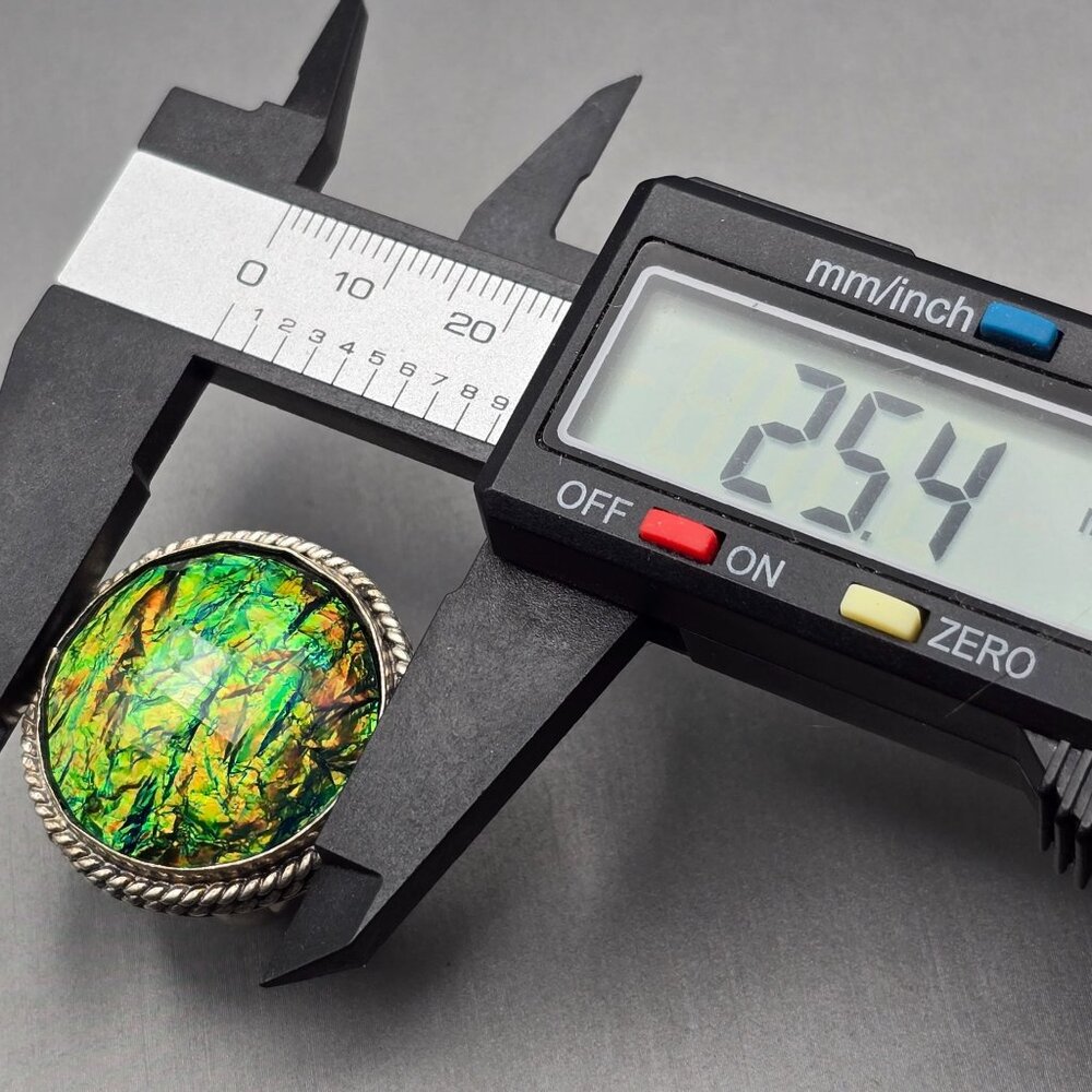 925 Sterling Silver Plated Faux Opal Ring Size 9.5 Bezel Setting Fine Jewelry - Picture 10 of 13